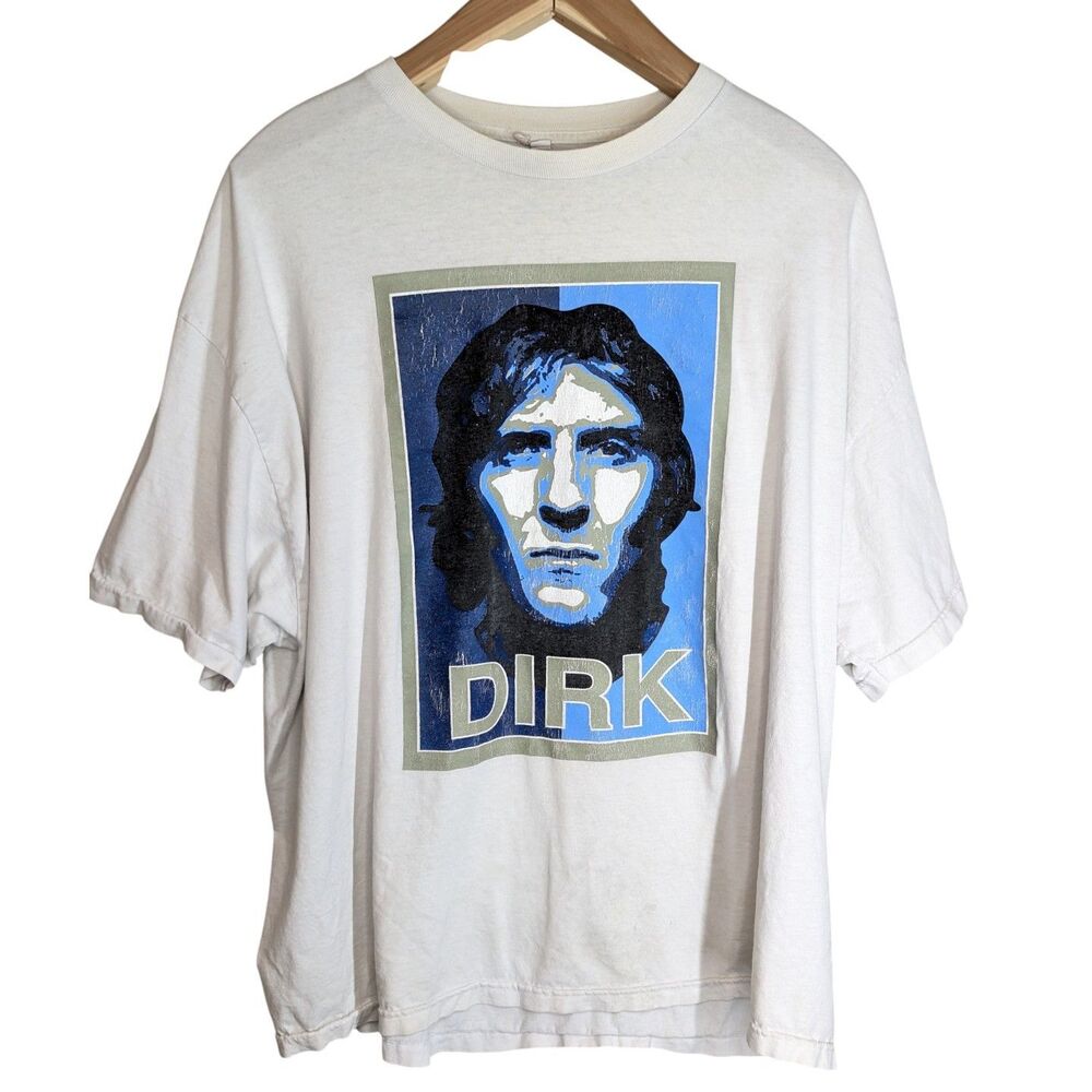 Dirk Nowitzki Face Number XXL T Shirt Fair Semi Thrashed White Dallas Mavericks
